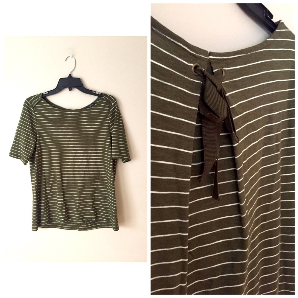 Talbots Petites Green White Striped Flowy Top - Picture 1 of 9